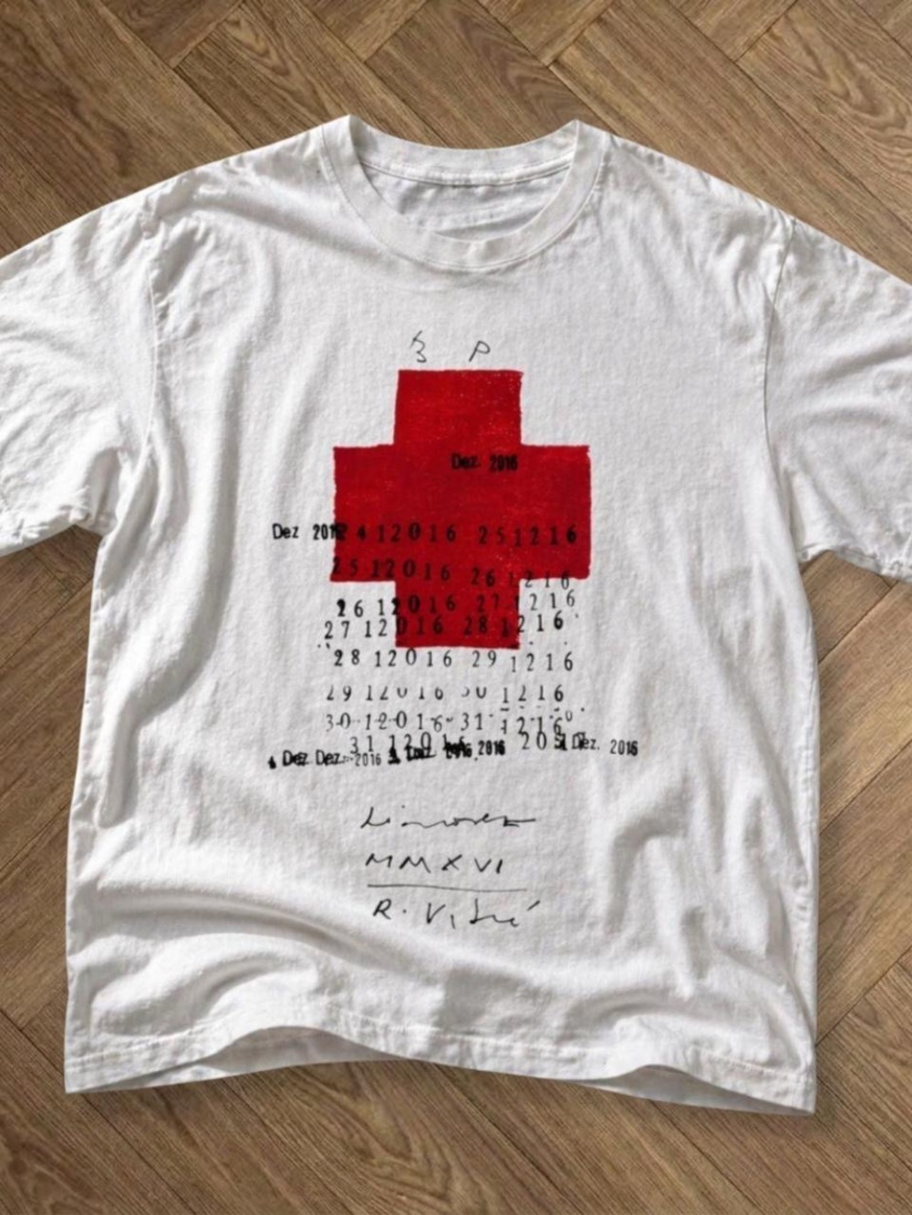 Gildan White Short Sleeve Tee with Red Graphic Block